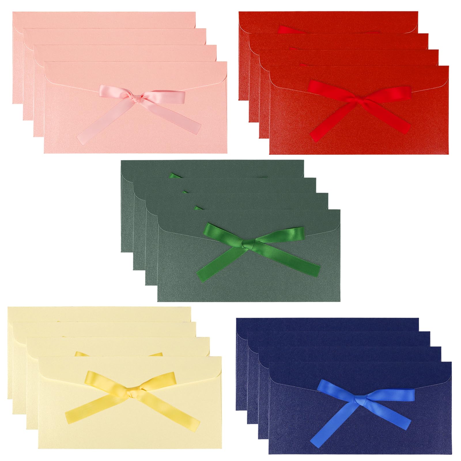 20 Pcs Money Gift Envelopes, Pearlescent Paper Envelope with Ribbon, 5 Colors Gift Envelopes for Invitations Greeting, Valentine's Day, Birthday, Mother's Day, Newyear - 22x11cm