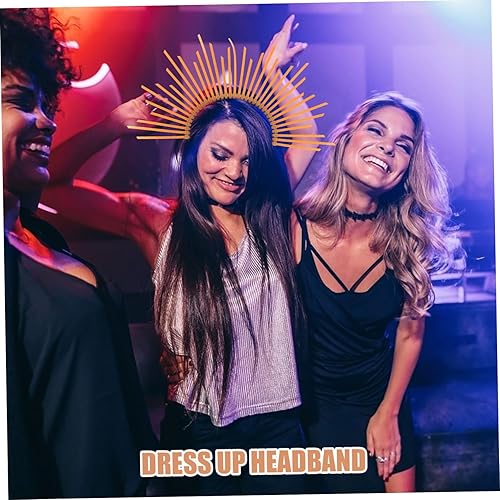 Miniatura 5 de Mobestech Diadema con halo de espigas corona de hoja tocados de doble capa para mujeres estilo bosque diosa decoración de cabello ángel dorado para