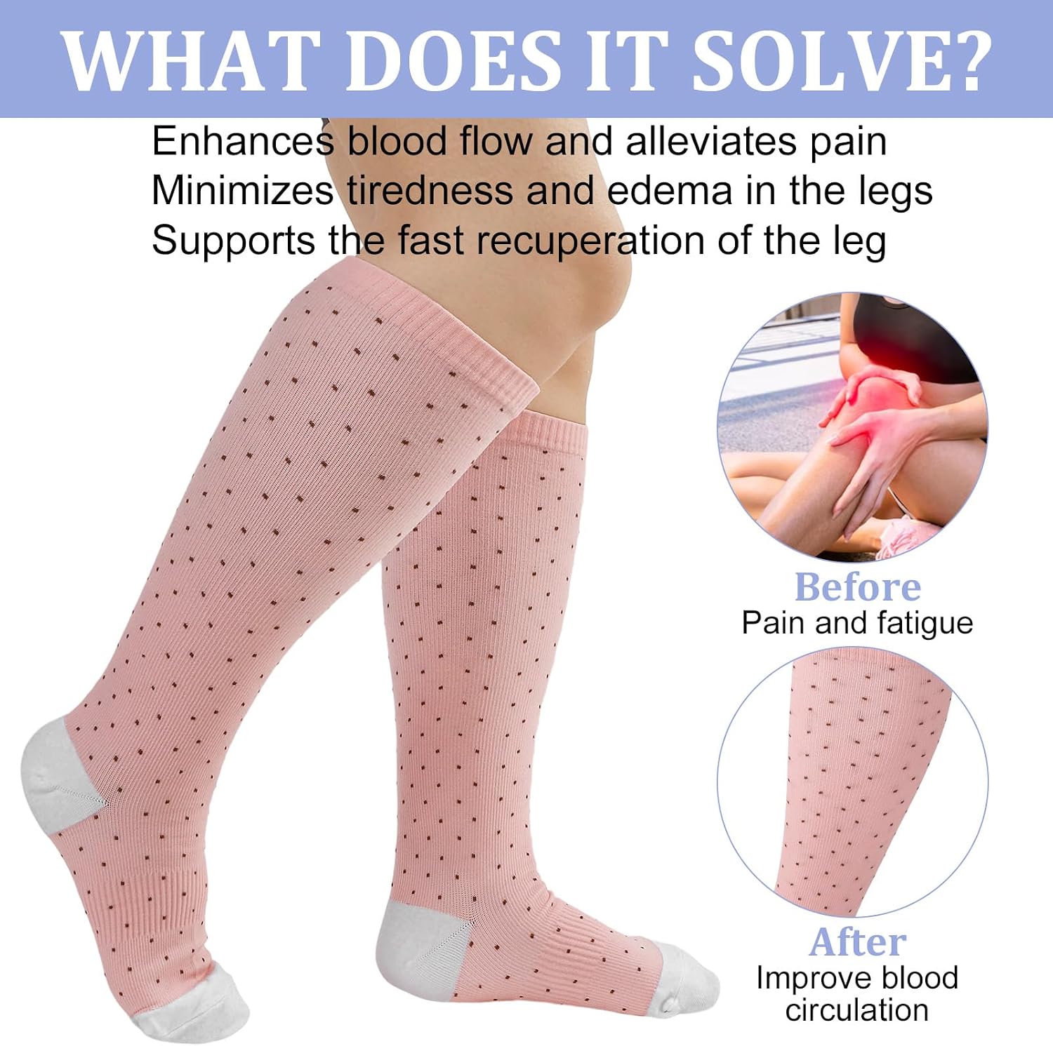 3 Pairs Plus Size Compression Socks Wide Calf for Women and Men Knee High Support Stockings
