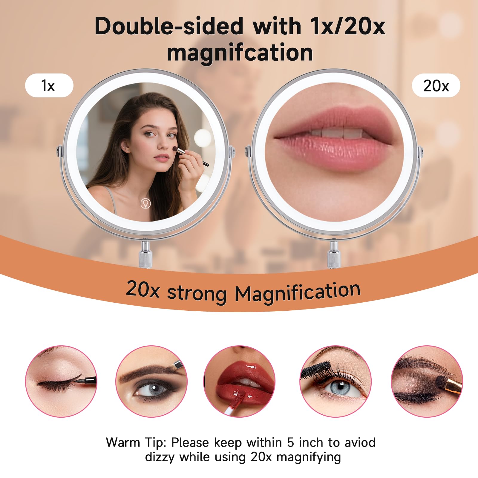 9-Inch Lighted Double-Sided Magnifying Makeup Mirror