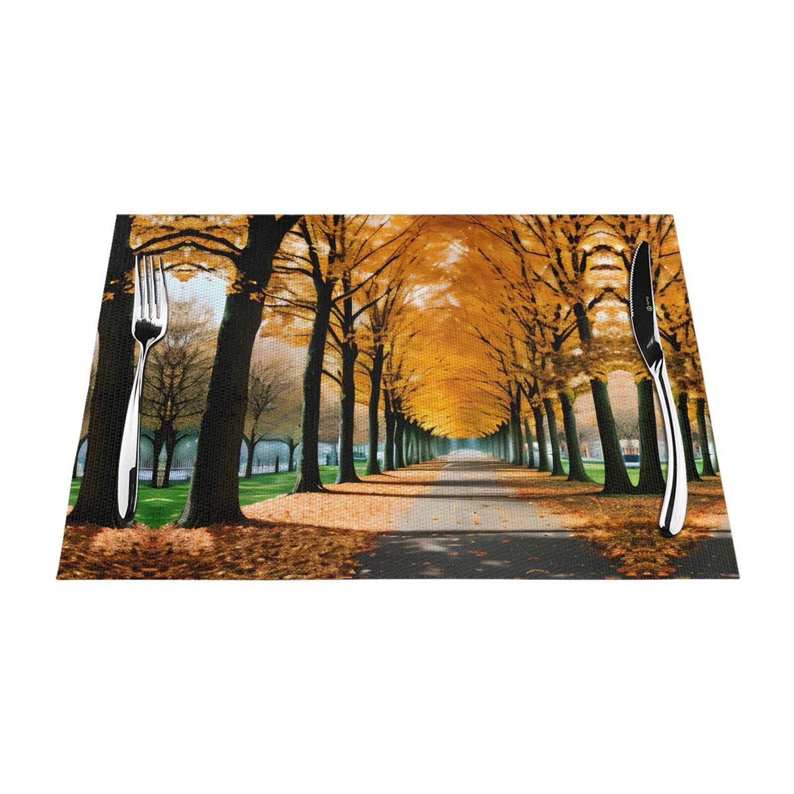 Placemats Set of 6,Table Mats Washable Placemat Decoration, Autumn Leaves Print