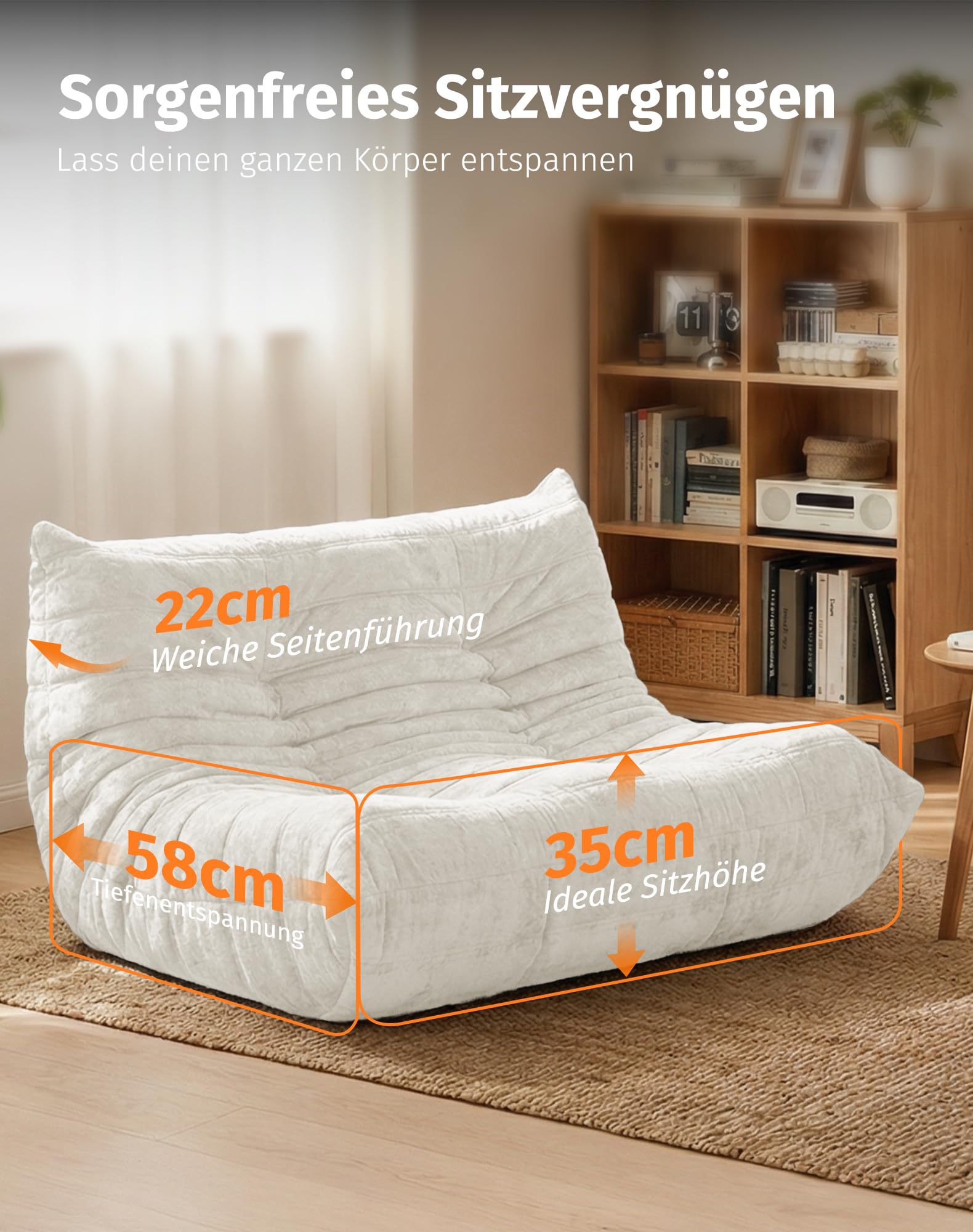 Upvilla Boneless Schaumstoff Couch – bequemes Bodensofa Mit Ergonomischem Design, Ohne Montage, Sitzsack Sofa für Wohnzimmer, Schlafzimmer, Apartment,Gaming & Büro