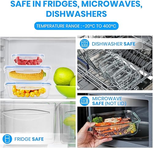 Miniatura 7 de 10 recipientes de vidrio para alimentos, recipientes de vidrio para preparación de comidas, cajas Bento herméticas seguras con tapas a prueba de