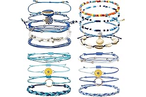 18 Pieces Boho Surfer Bracelets Adjustable Anklet Beaded Bracelets, Handmade Braided String...