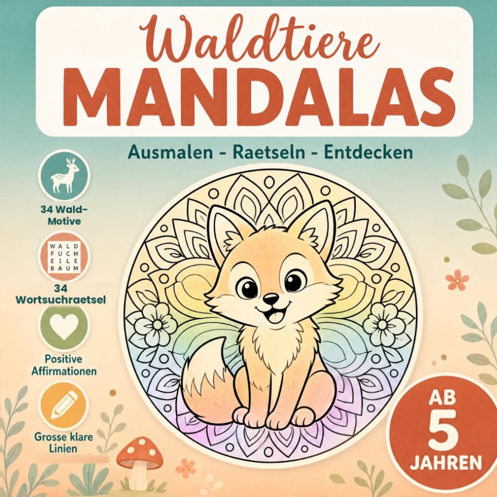 Waldtiere Mandalas: Ausmalen - Rätseln - Entdecken