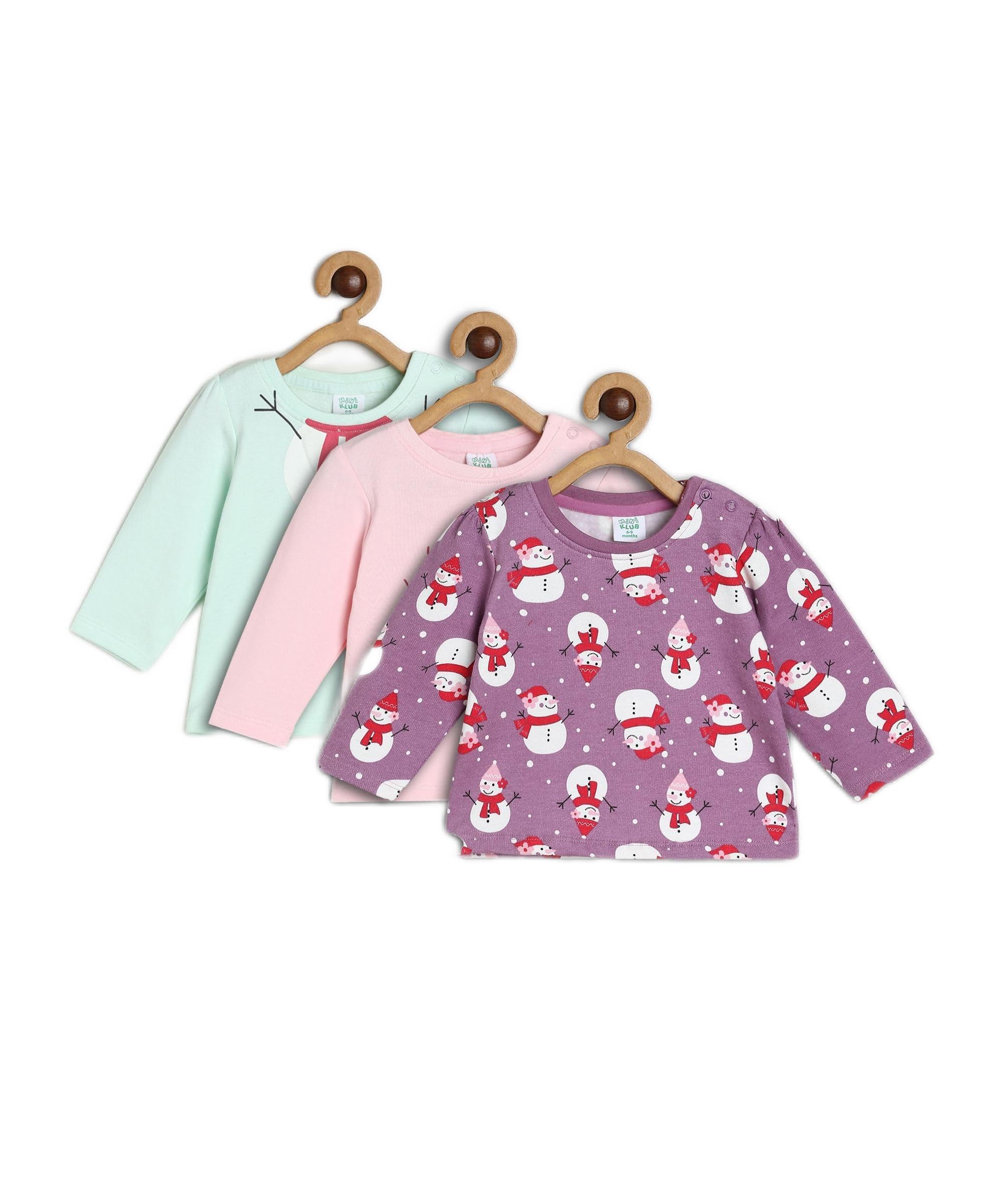 miniklubMini Klub Baby Round Neck Full Sleeve Knitted Cotton Top, Pack of 3 (Multi Color)