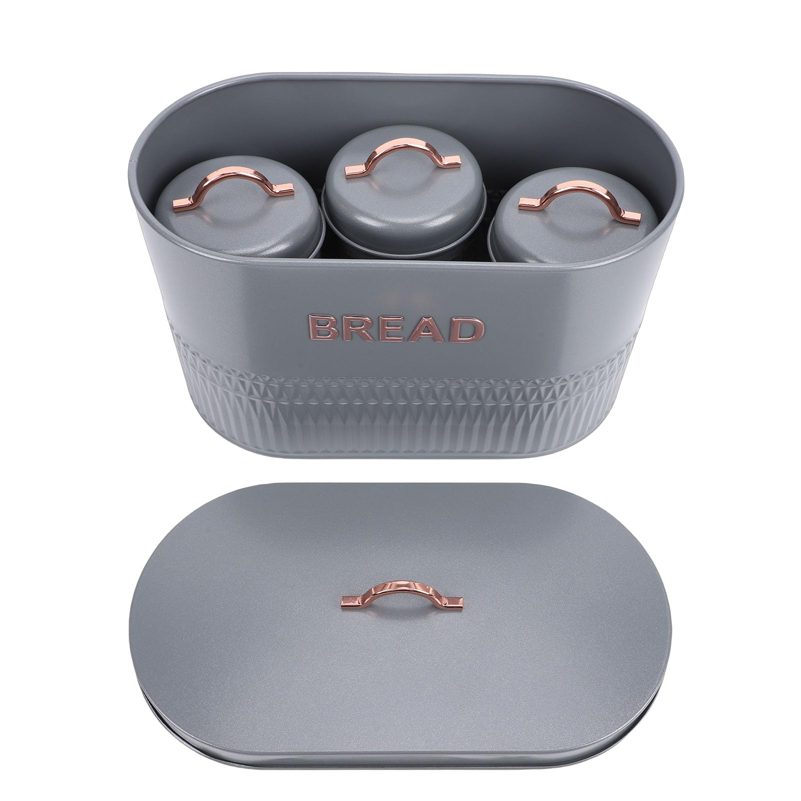 Juego de Caja y Bote de Pan de Metal Contenedores de Almacenamiento Duraderos para Cocina Café Té Botes Etiquetados con Azúcar para Organización Diseño Compacto que Ahorra Espacio para (Gris)
