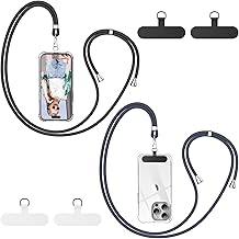 caslord Cordino per Cellulare*2, Patch Universali*4, Adatto a Tutti Gli Smartphone, Cinturino per Cellulare Abbinabile a Qualsiasi Custodia, Regolabile e Rimovibile -Nero+Grigio scuro