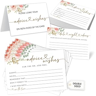 Rose Gold Advice and Wishes for the Mr and Mrs - 50 Packs Wedding Advice Cards Bridal Shower Game Cards Reception Guest Book for Bride Groom Newlywed Engagement Party Decoration -A09