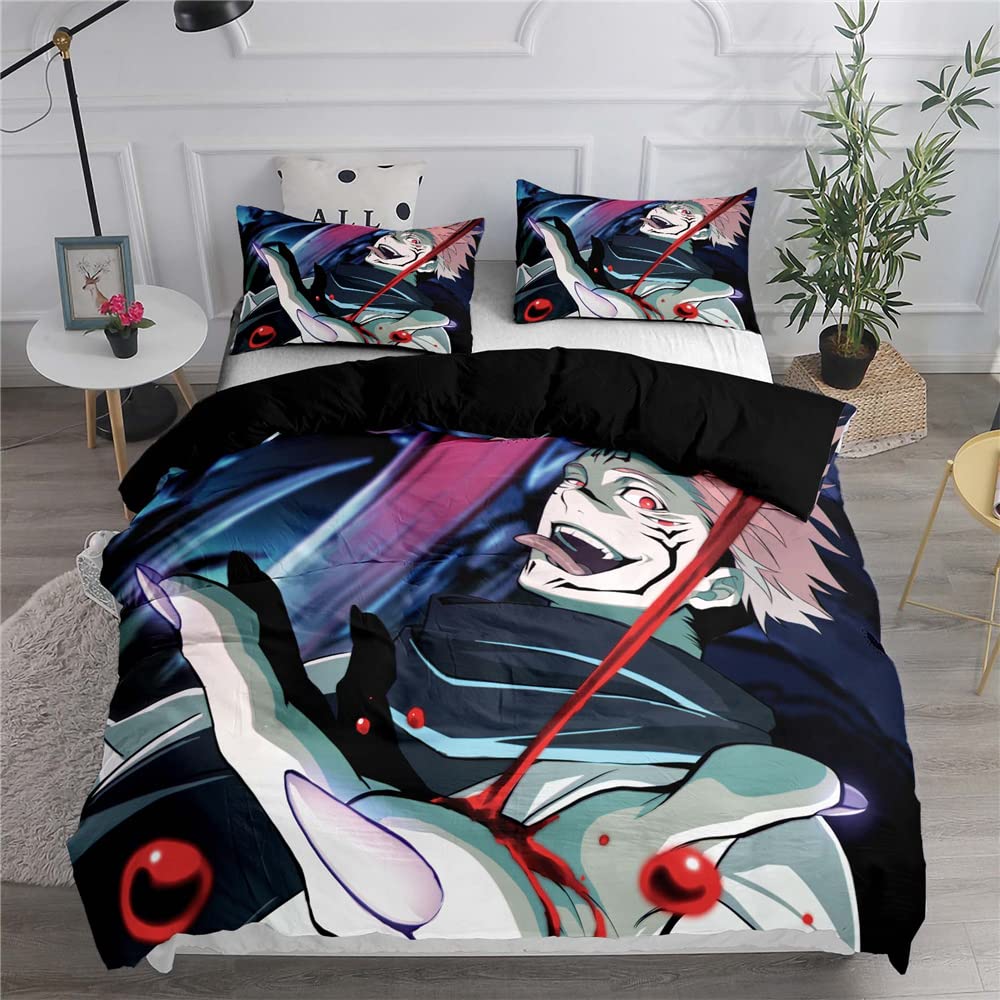 Juego De Cama 135x200cm Varios Tamaños Jujutsu Kaisen Funda Nórdica 52% Algodón Suave Cómodo 2 Fundas De Almohada 80x80cm ((150x200cm)-Cama de 90,Estilo 05)