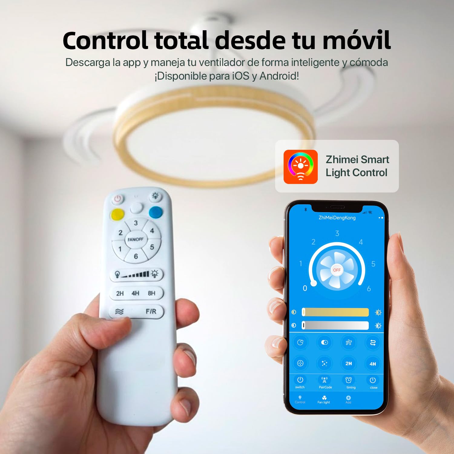 LEDUNI ® Ventilador techo con luz 66W controlador incorporado | Silencioso con Mando a Distancia+Control APP y Palas Retráctiles Interiores función verano-invierno (Madera)
