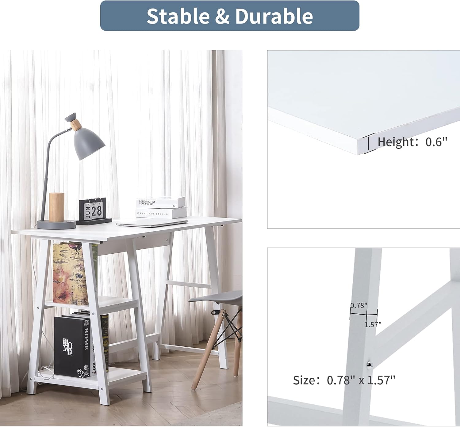 Natwind 43" White Desk Home Office Computer Working Kid Student Study Table with 2-Tier Storage Bookshelves Modern Simple Study Laptop Writing Elegant Style Desk Workstation for Office Home White