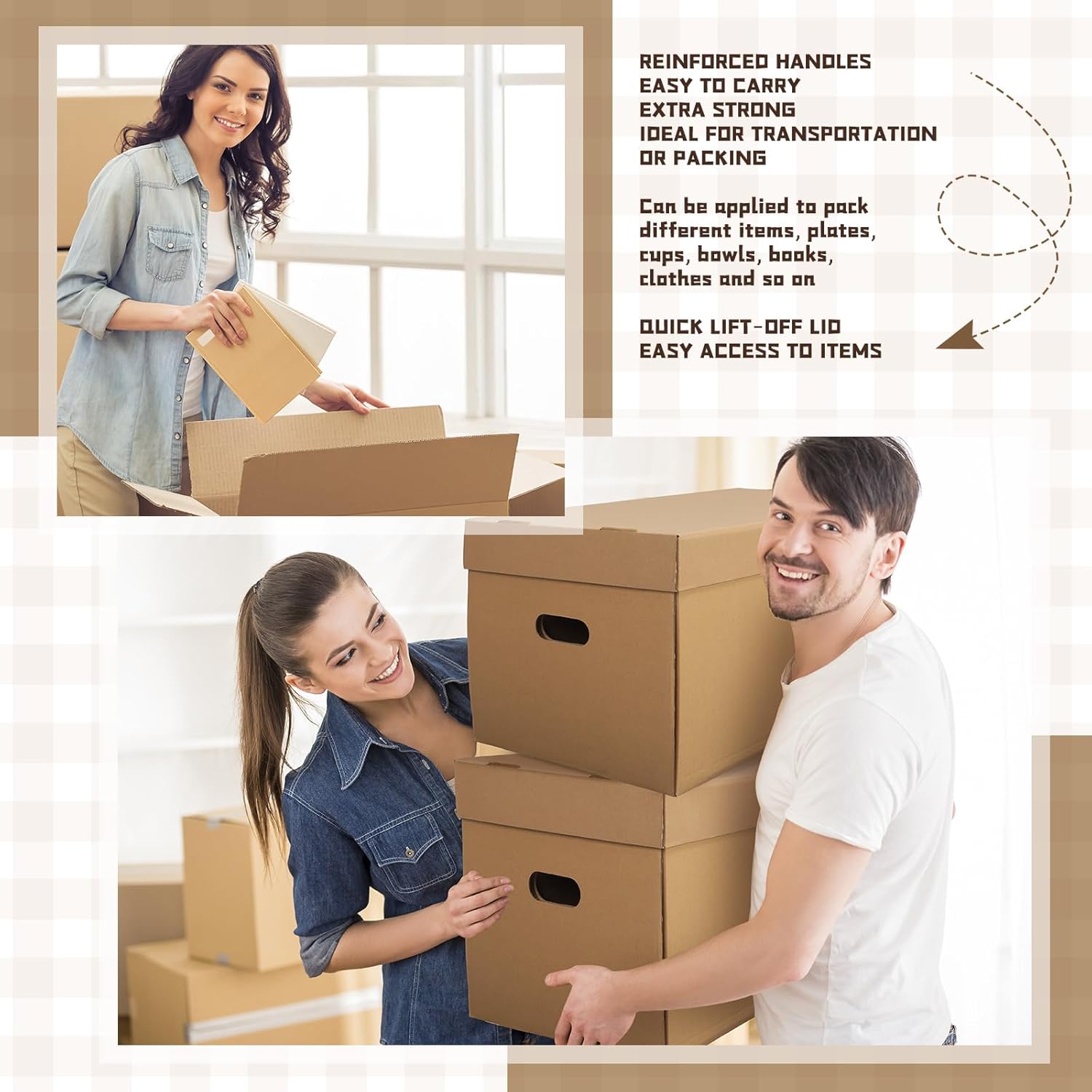 Feifeiya 4 Pack Wine Glass Moving Boxes Kitchen Moving Boxes with Handle Kitchen Kit with Lid for Dish Glassware (Brown,24 x 12 x 11 Inches)