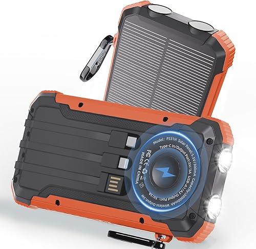 Cargador solar de 20,000 mAh, cargador inalámbrico portátil, cargador de batería externa de carga rápida con 6 salidas para teléfonos celulares,