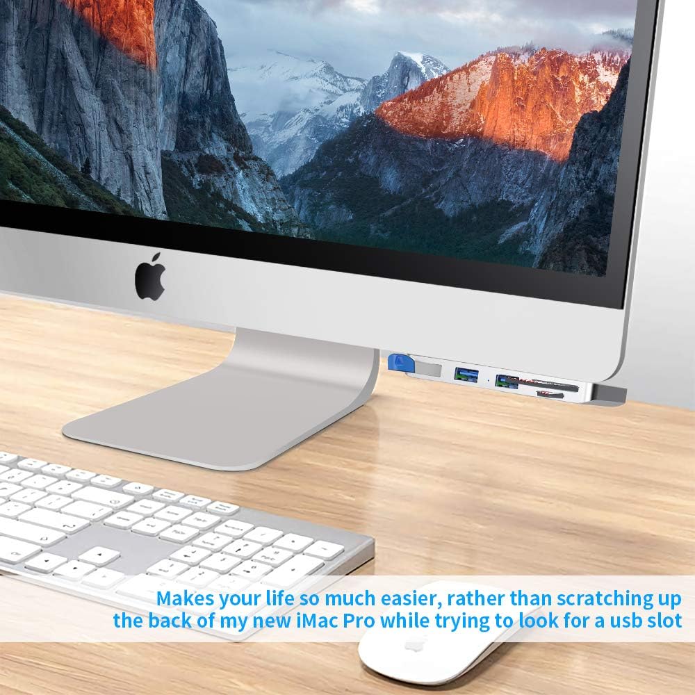 Best Seller iMac Hub 3-Port USB 3.0 Hub Adapter Docking Station with Micro SD/ Micro SD Card Reader, Rocketek Aluminum iMac Hub Adapter USB-3.0 Clamp Hub Pro Adapter Compatible with iMac and iMac Pro 2017 & Later