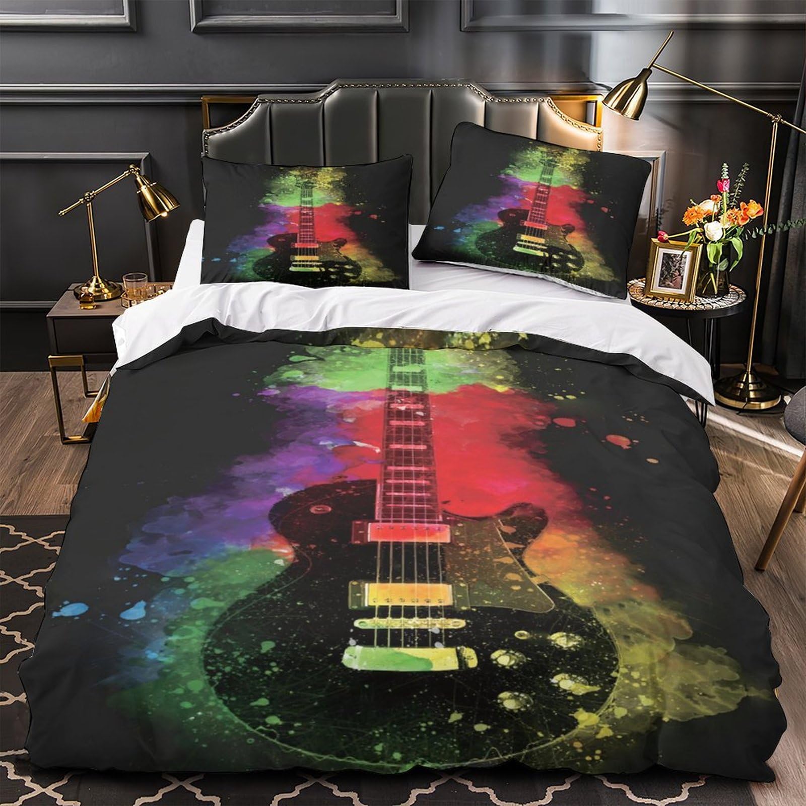 Housse de couette electric guitar au repassage facile pour lit ado