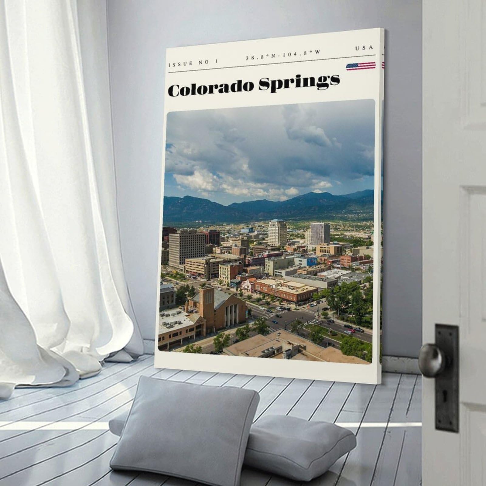 Junmoney Frame-Style-9 Colorado Springs Aerial View Travel Art Canvas Wall Decor, 08X12inch(20X30cm), For New Homes, Bedrooms Or Workspaces, Gift Idea For Housewarming And Birthdays