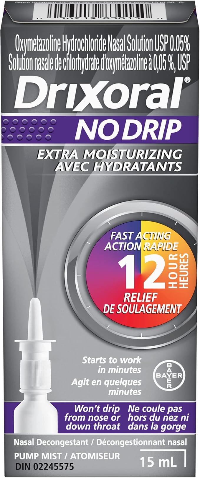 Drixoral No Drip Extra Moisture Spray, Soothes and Moisturizes Dry and Irritated Nasal Passages, 15ml