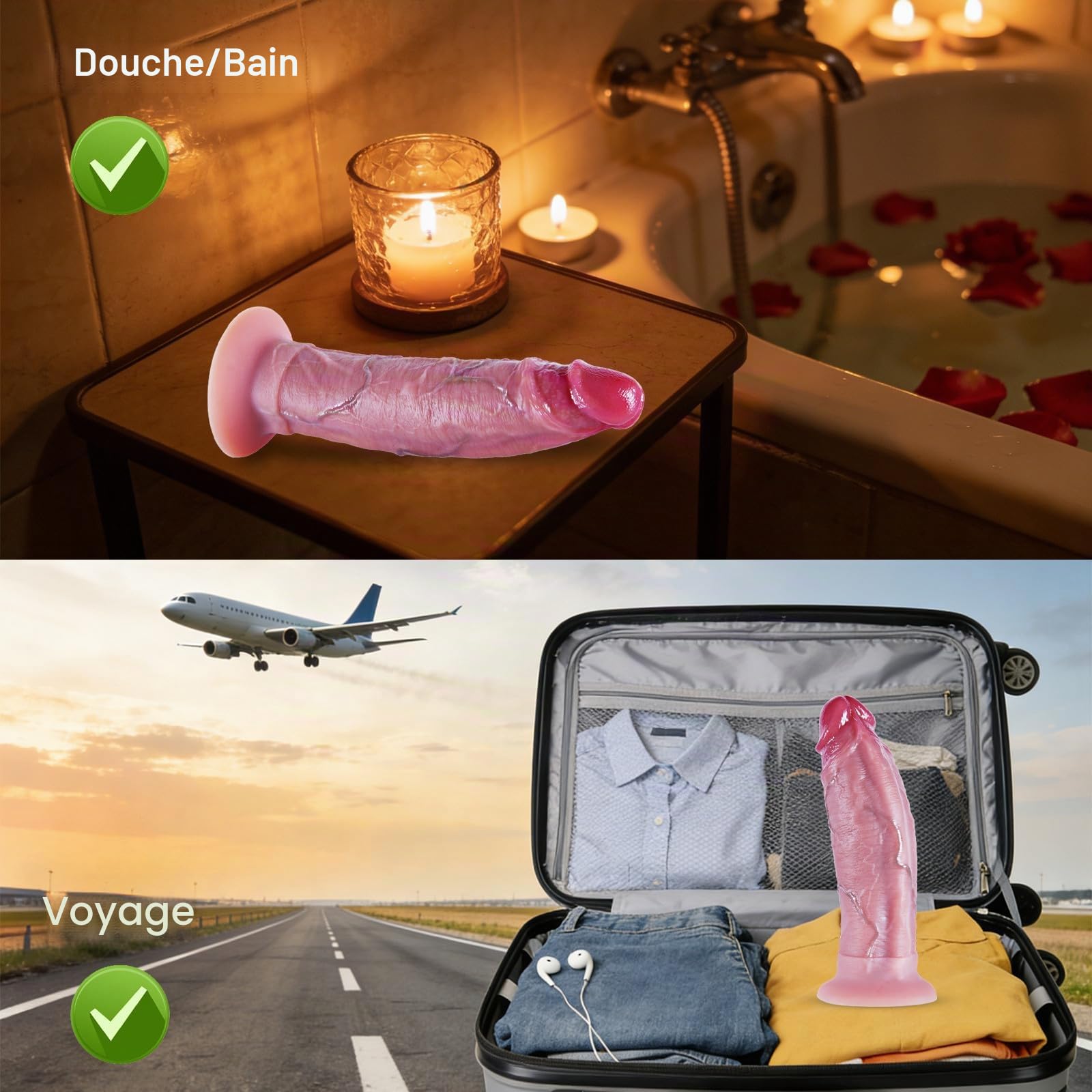Gode Long Anal Lifelike 23 cm Silicone Double Densité Diamètre 5 cm Texture Naturelle avec Ventouse Stable, Godemichets Réaliste G-Spot Ceinture, Sextoy pour Femme & Homme Anal Prostate