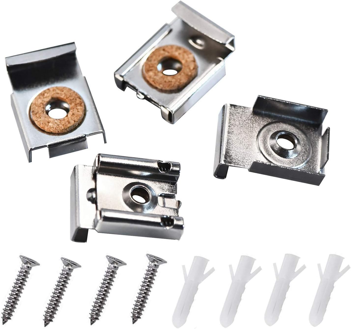 Kenkio 4 Pieces Unframed Mirror Mount Clips Spring Loaded Mirror Hanger Clips Set with Screws and Rawl Plugs