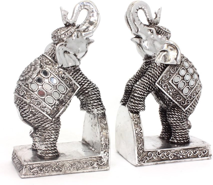 Exotic Arts Silver Set Elephant Bookends