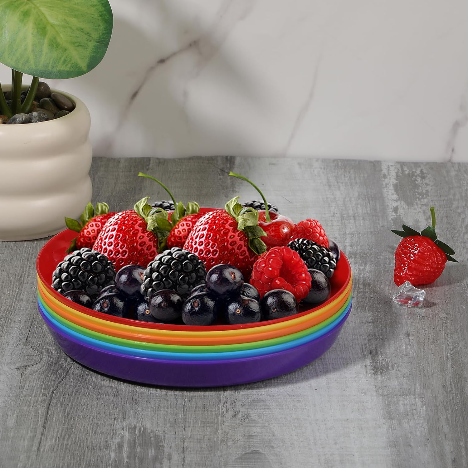 24 Pack Kids Plastic Plates 7 Inch Unbreakable Toddler Dinner Plates Set Plastic Plates Reusable, Microwave & Dishwasher Safe, 6 Vibrant Colors, Stackable for Home, Travel, Parties