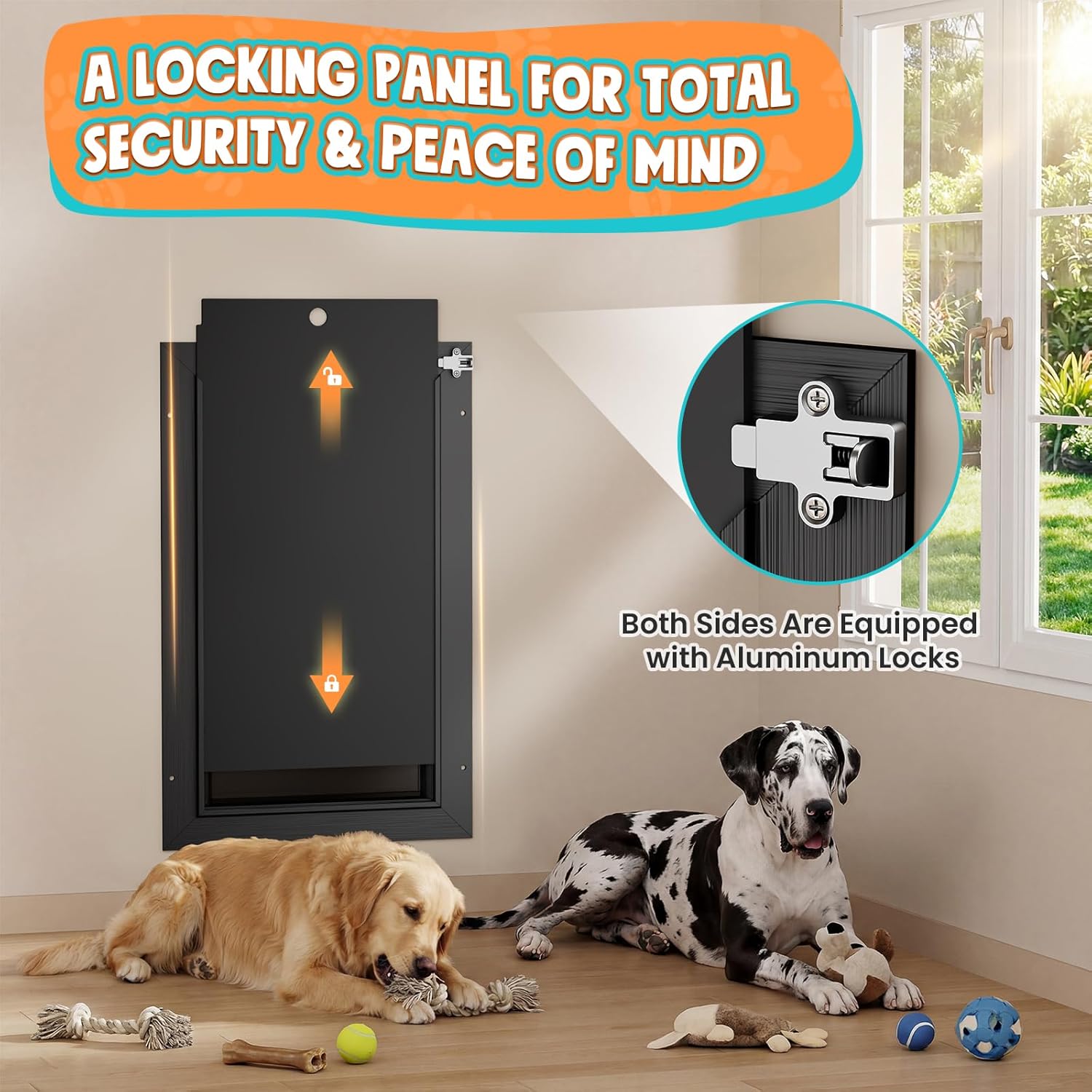 Dog Door for Wall, Large Doggy Door, All Aluminum Doggie Door, Pet Door Wall, 2 Magnetic Flaps Energy Efficient, Telescoping Tunnel for Interior & Exterior Walls, Pet Up to 110 Lb-Black