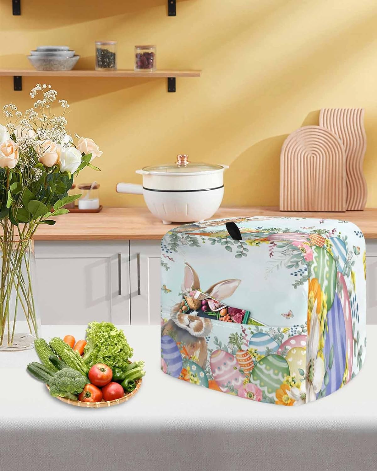 Easter Bunny Stand Mixer Cover with Storage Pocket, Waterproof Kitchen Mixer Covers, Colorful Easter Eggs Eucalyptus Teal Ombre Kitchen Appliance Dust Cover Compatible with 5-8 Quart Mixers