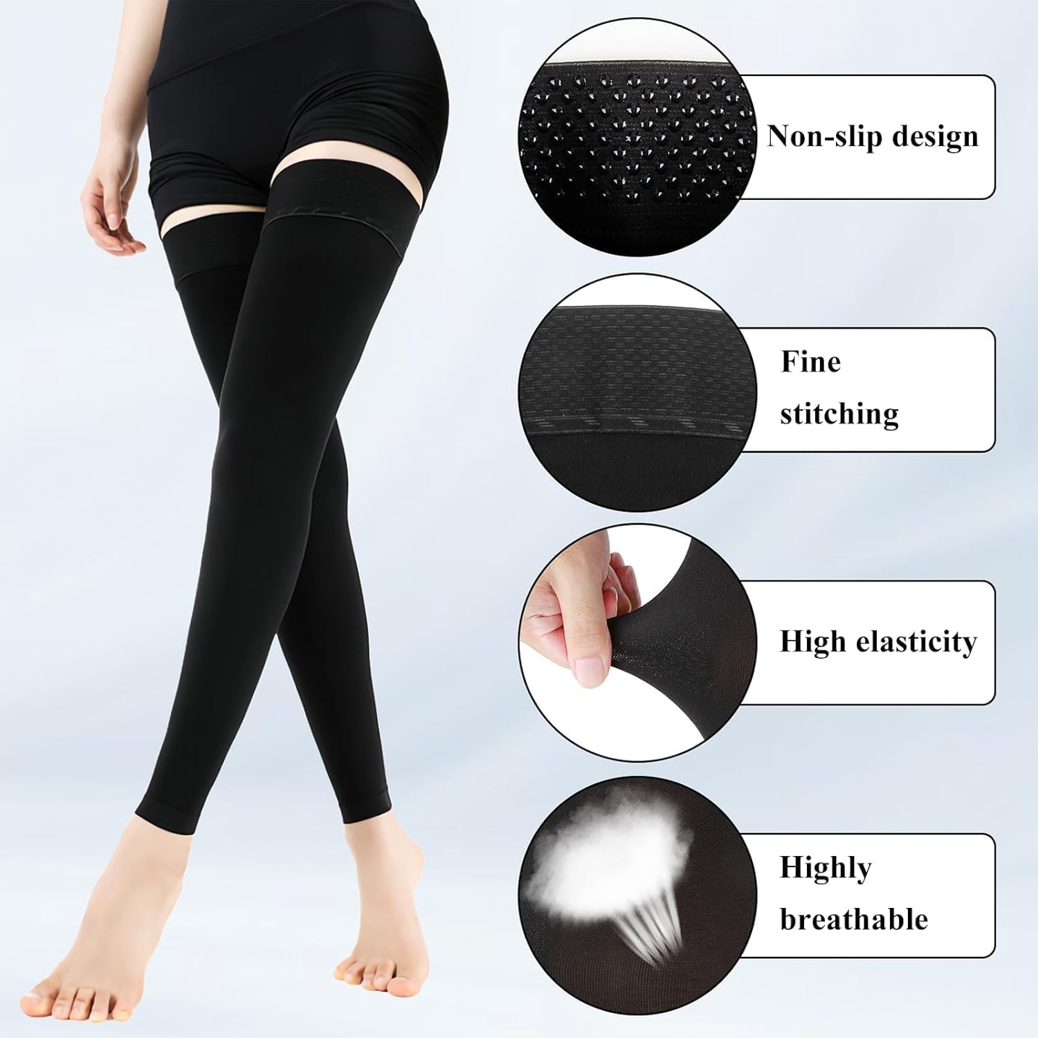 Medical Thigh High Compression Socks,for Women & Men,20-30 MmHg Support Stockings Varicose Veins Compression,Leg Sleeves Footless Hose Legs Open Toe for Relief Shin Splints,Edema,Swelling - Image 2