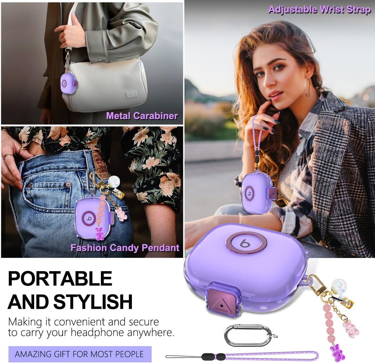 Compatible for Beats Powerbeats Pro 2 Case Cover with Secure Lock, Soft TPU Shockproof Protective Clear Case for Beats Powerbeats Pro 2 Earbuds Accessories with Fashion Keychain & Cleaner Kit (Purple) - Image 6