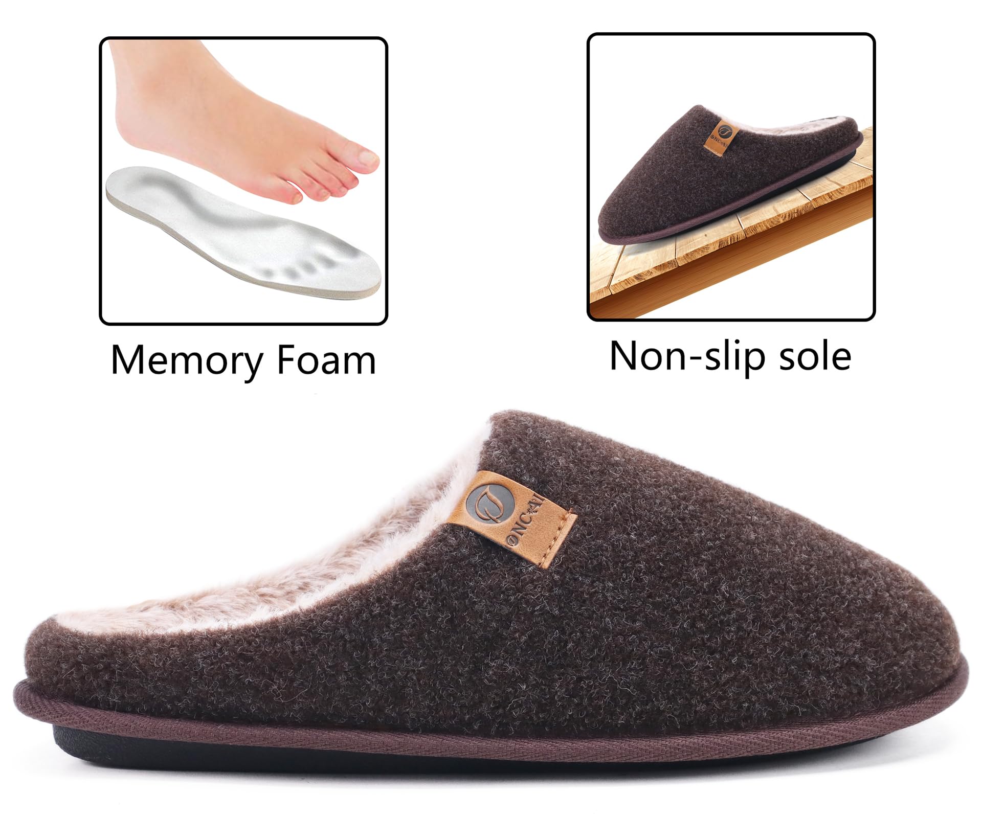 ONCAI Pantofole da Uomo Invernali, Comoda Memory Foam Calde Scarpe da Casa in Lana Con Suola Antiscivolo Taglia 40-49 EU