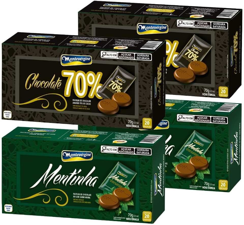 80 Pastilhas de Chocolate, Menta e 70% Cacau, Montevérgine