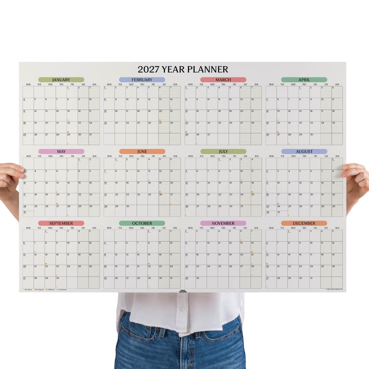 Good Tuesday 2027 Pastel Monthly Grid Wall Planner | Landscape