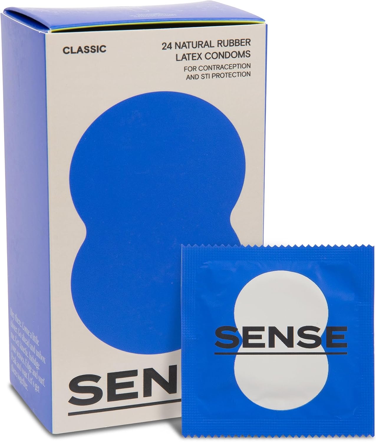 Sense Classic Latex Condoms for Extra Comfort & Enhanced Sensitivity - Silky Smooth Lubricated Condoms - Electronically Tested Natural Condom, Vegan, Hypoallergenic Condom for Men, 12 Pack