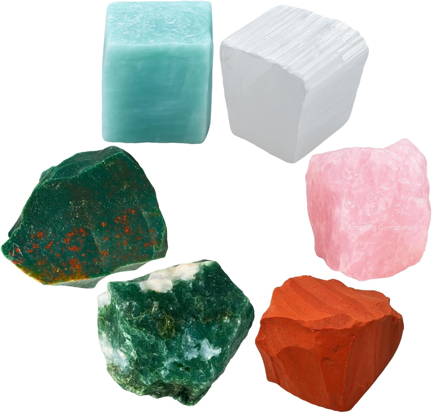 Amazing Gemstone Get Well Soon Gifts for Women Recovery Manifestation Crystals, Set of 6 Blood Stone, Amazonite, Selenite, Rose Quartz, Red Jasper and Moss Agate Healing Crystals and Stones