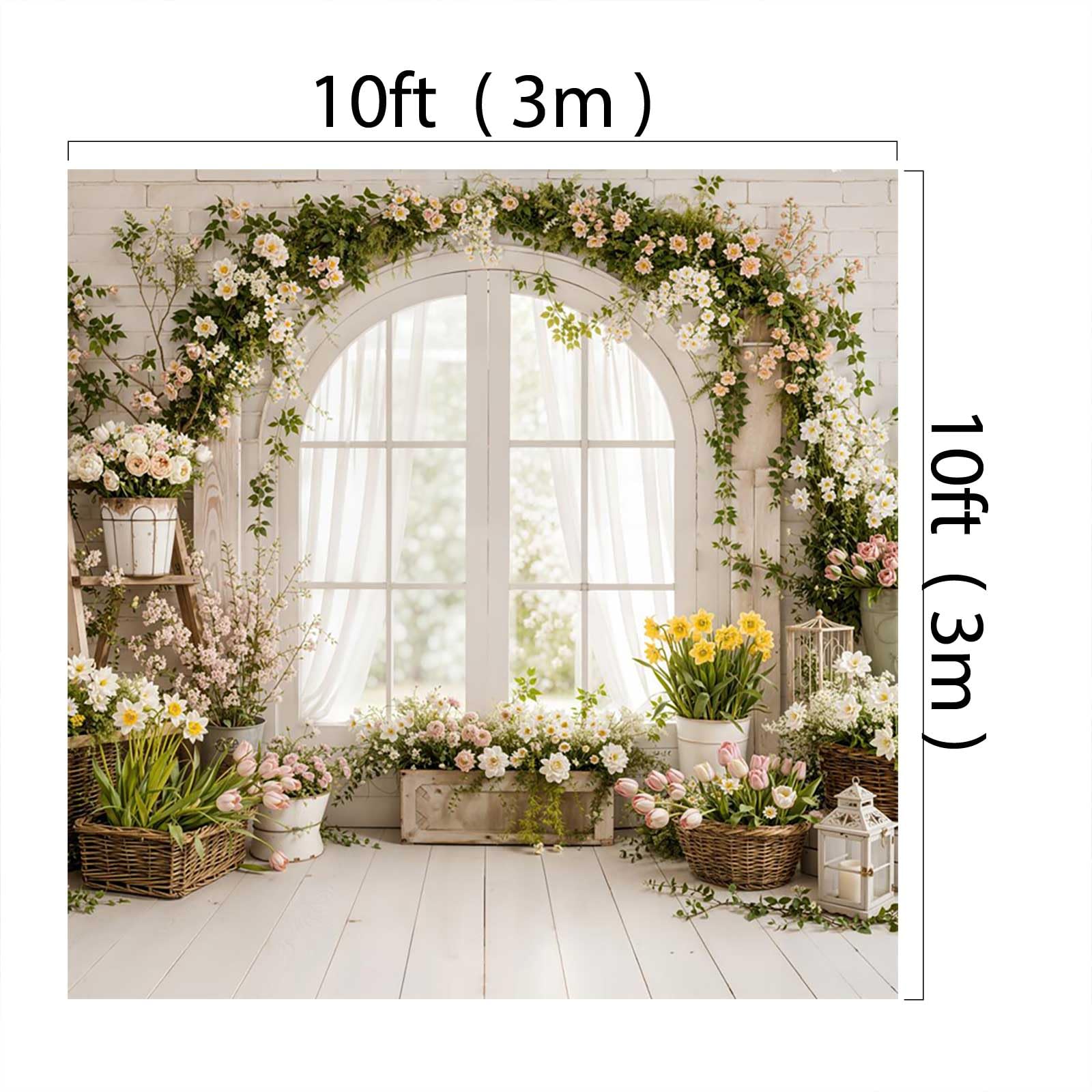 Kate finestra legno bianca sfondo foto 10x10ft/3x3m giardino floreale festa