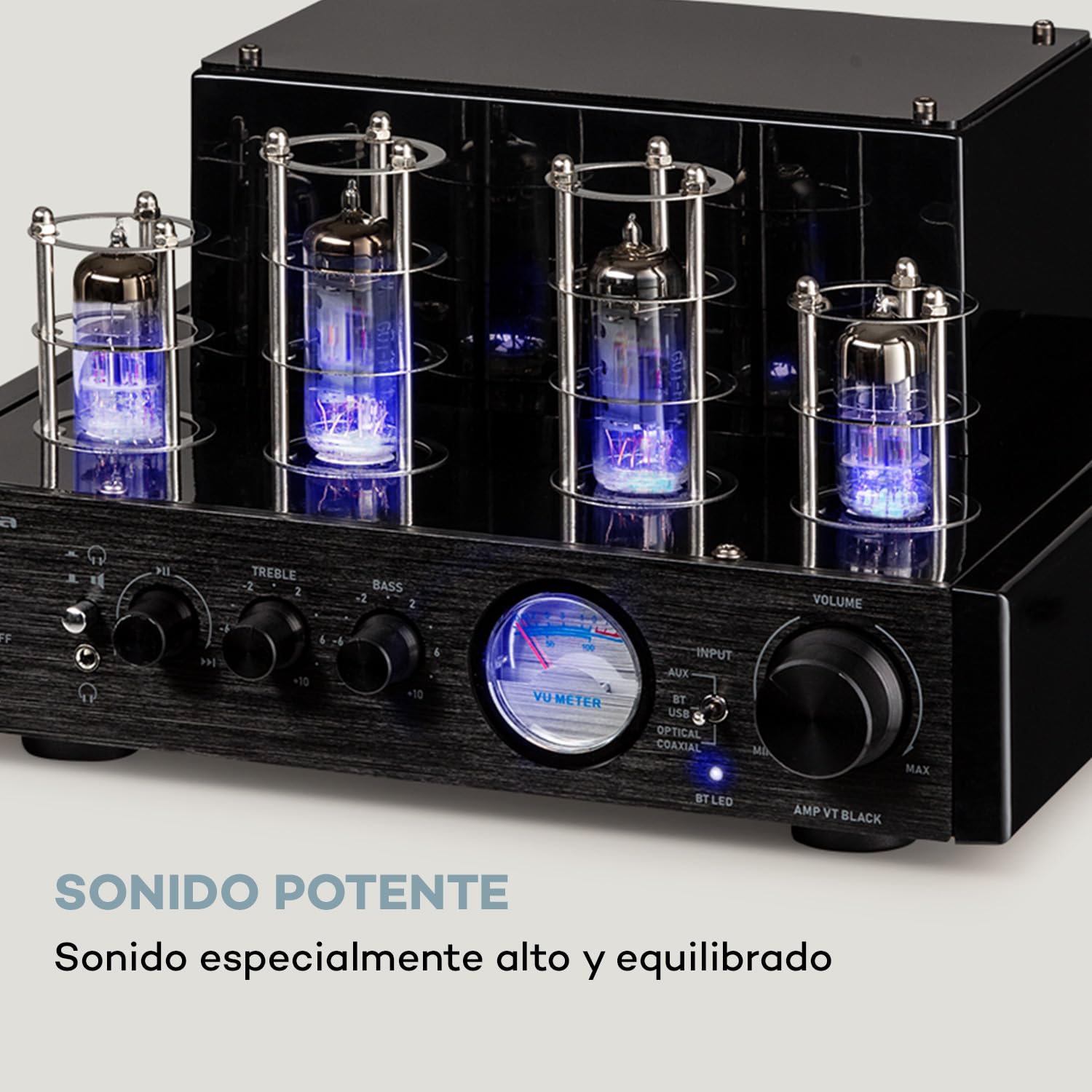 Auna Amp VT Amplificador válvulas, 2x35W RMS, preamplificador hifi BT Opt/Coax/AUX-In, preamplificador estéreo, negro