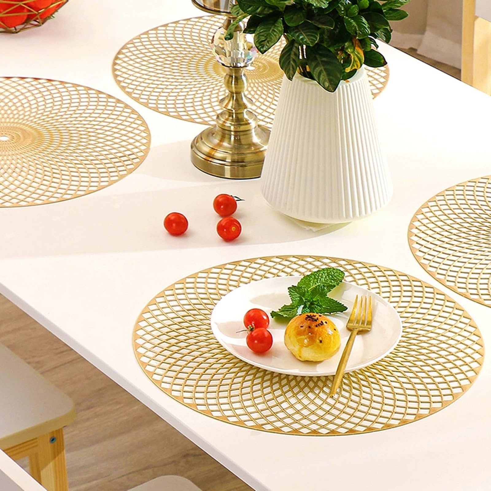 Placemat Juego de 10 manteles individuales dorados con patrón geométrico de rombos de 38 cm para cocina y comedor