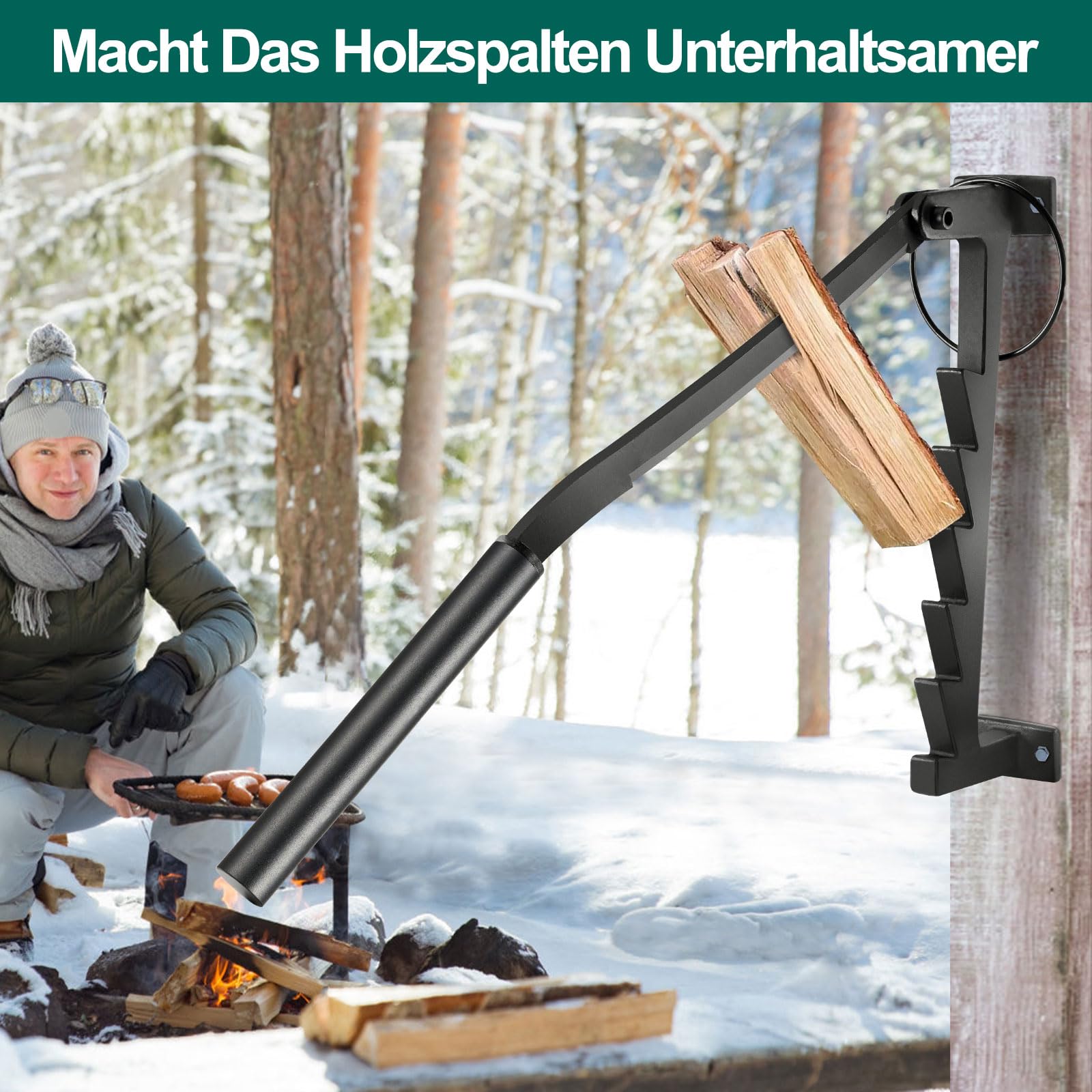 Holzspalter Manuell Wandhalterung Brennholzspalter für Weichhölzern Anzündspalter Wandmontage Handholzspalter Spanmesser mit langen Handgriff für Camping, Gartenhaus (Typ-A)