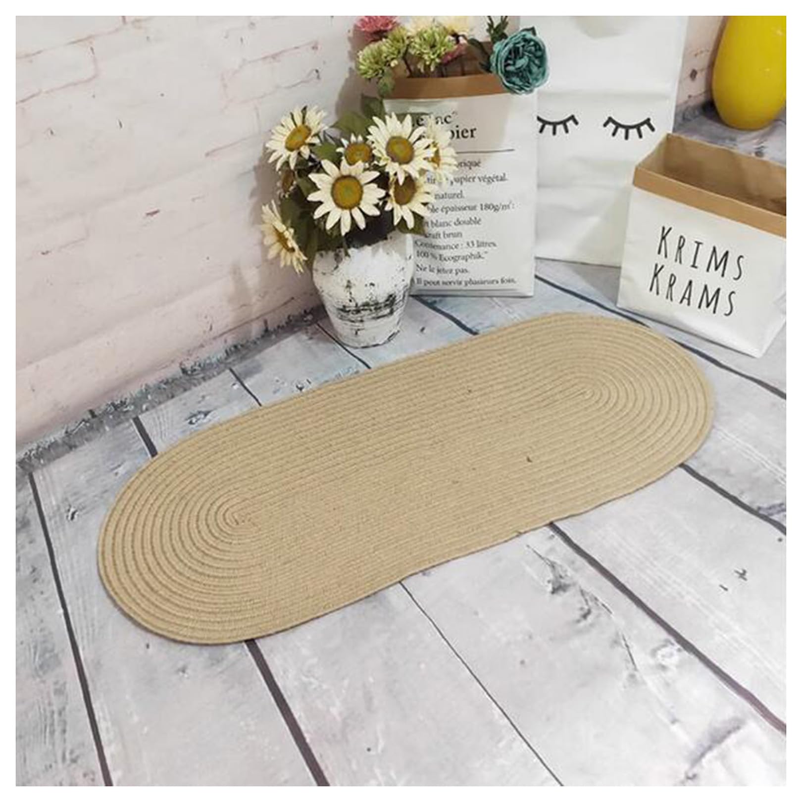 Cuisine tapis d'entrée en jute beige pour une maison cosy