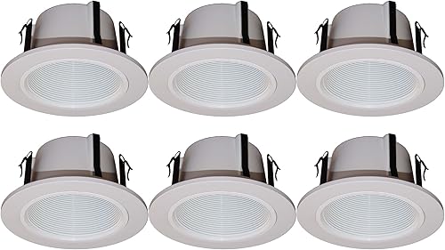 Paquete de 6 bafle escalonados fenólicos de voltaje de línea de 4 pulgadas para luz empotrada, color blanco reemplaza al halo 993w