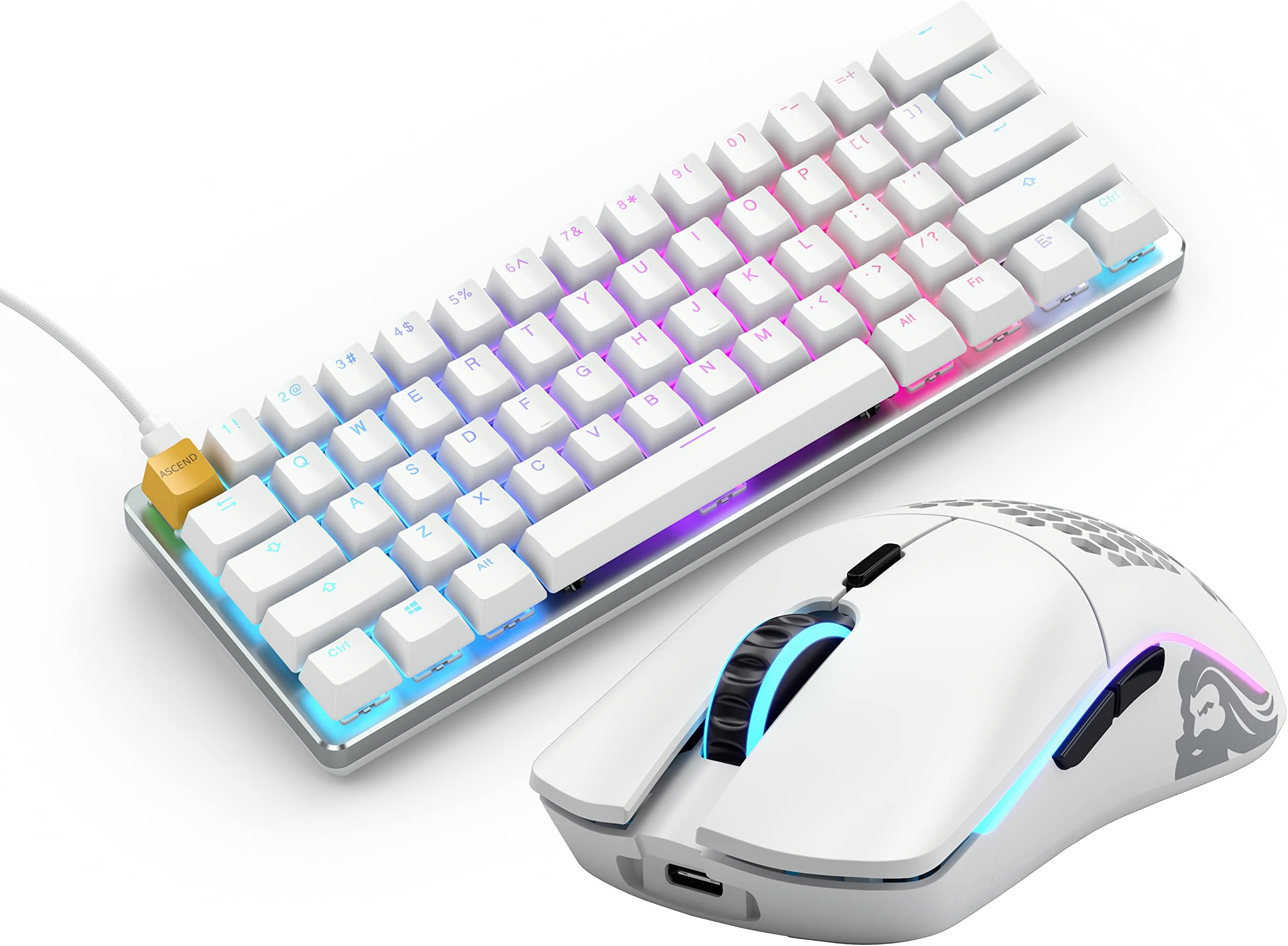 Gaming Keyboard and Mouse Combo - Glorious GMMK 60% Percent Backlit RGB Compact Mechanical Keyboard + Model O Minus Wireless Gaming RGB Matte White Mouse (Bundle)