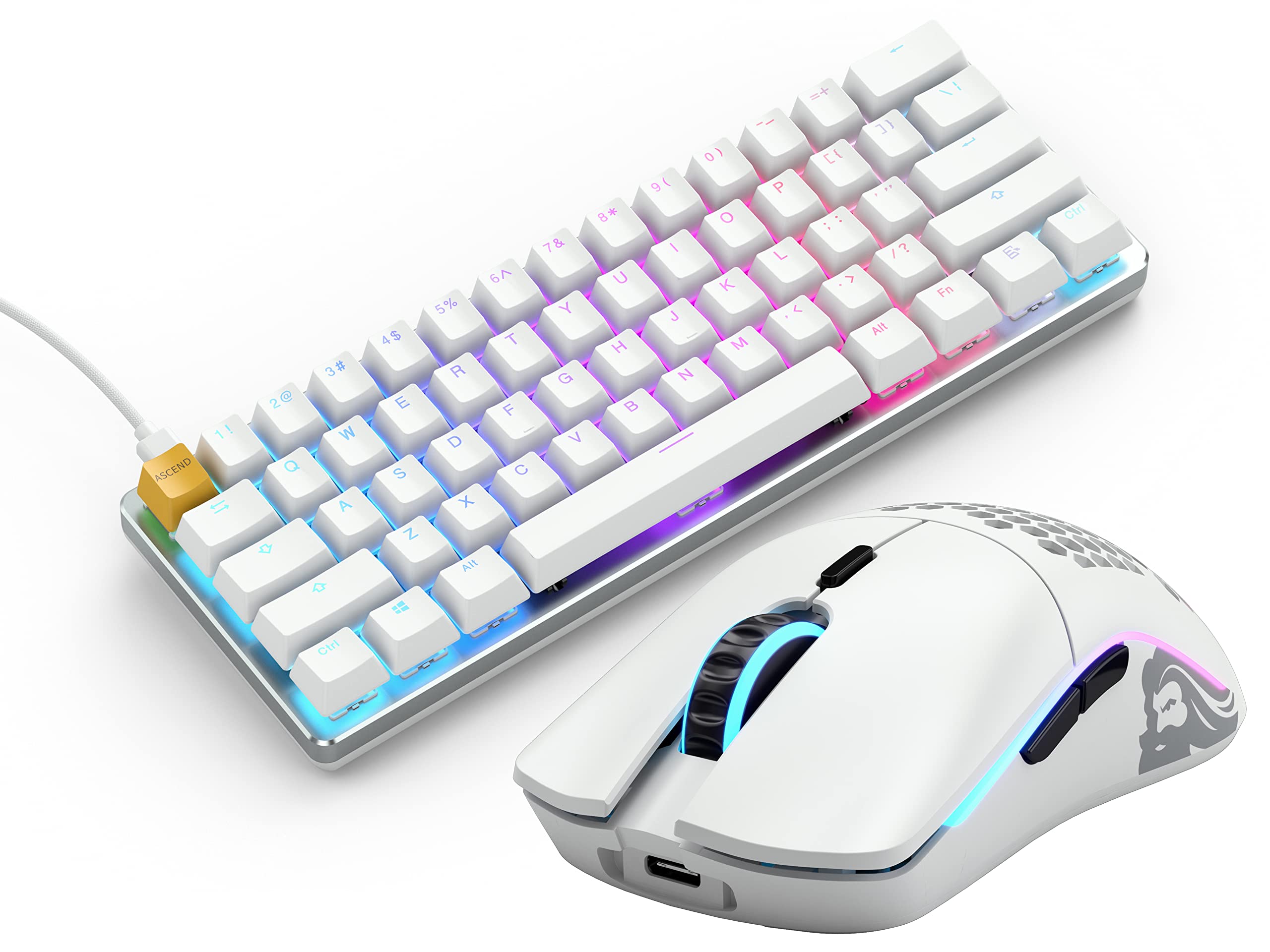 Gaming Keyboard and Mouse Combo - Glorious GMMK 60% Percent Backlit RGB Compact Mechanical Keyboard + Model O Minus Wireless Gaming RGB Matte White Mouse (Bundle)