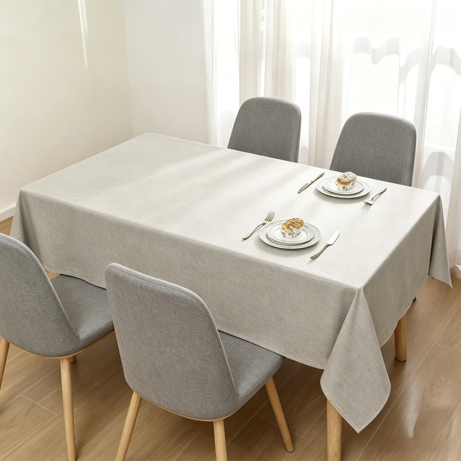 LIHUANE Rectangle Tablecloth 85 x 155 cm Wipeable Water Resistant Dining Table Cover Wipe Clean Washable Polyester for Rectangle Tables, off white