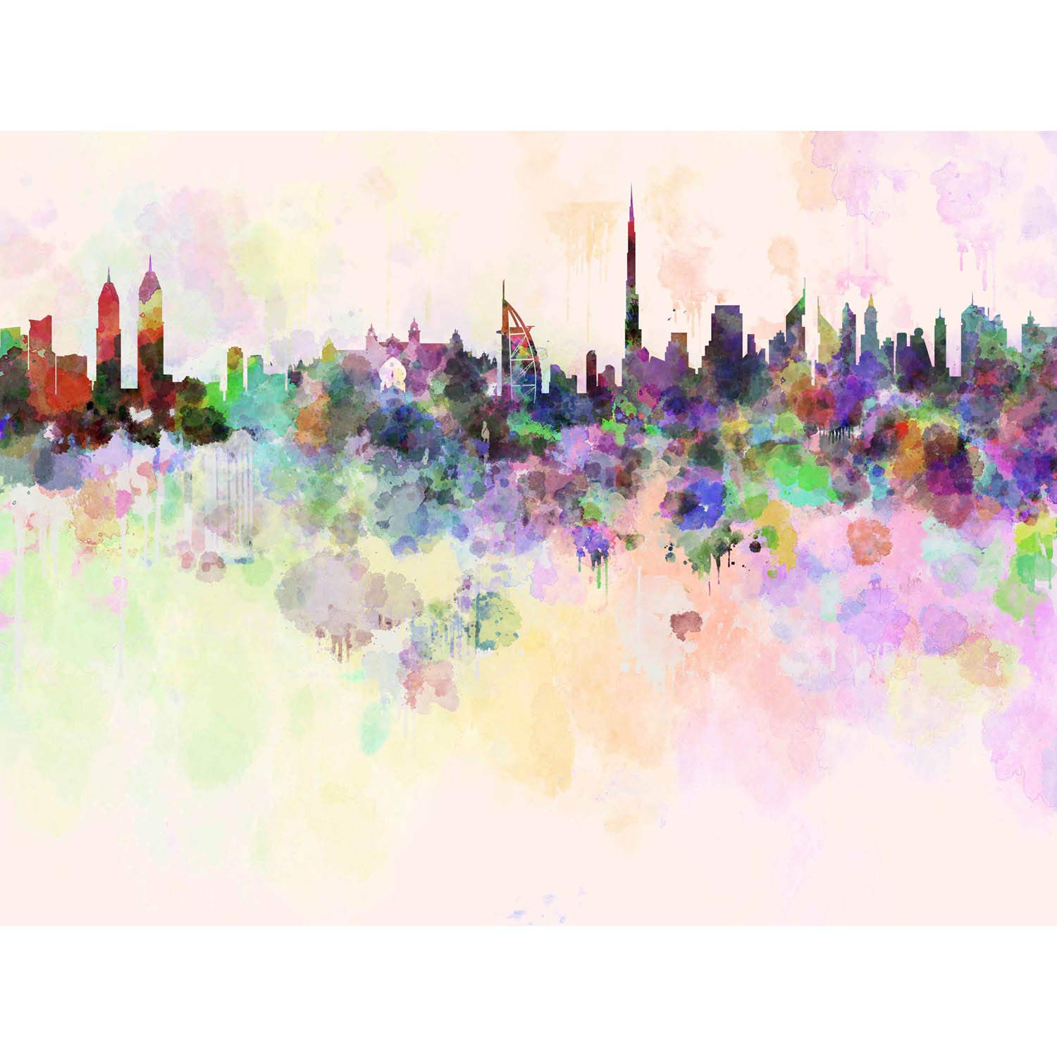 Wee Blue Coo Blue Bumblebeaver Mp Painting Abstract Cityscape Dubai Uae Paint Splash Skyline 30X40 Cms Art Poster Print Picture Cc6059