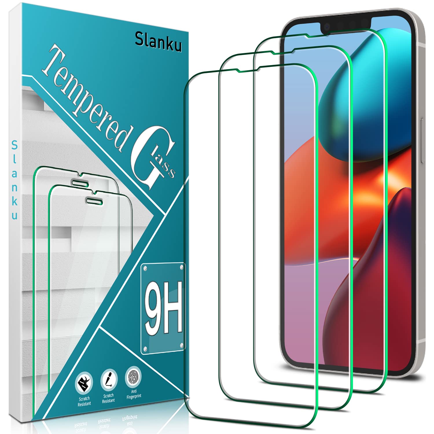 Slanku Protector de pantalla para iPhone 13 Mini vidrio templado, antiarañazos, antihuellas, sin burbujas, dureza 9H, fácil de instalar, paquete de 3