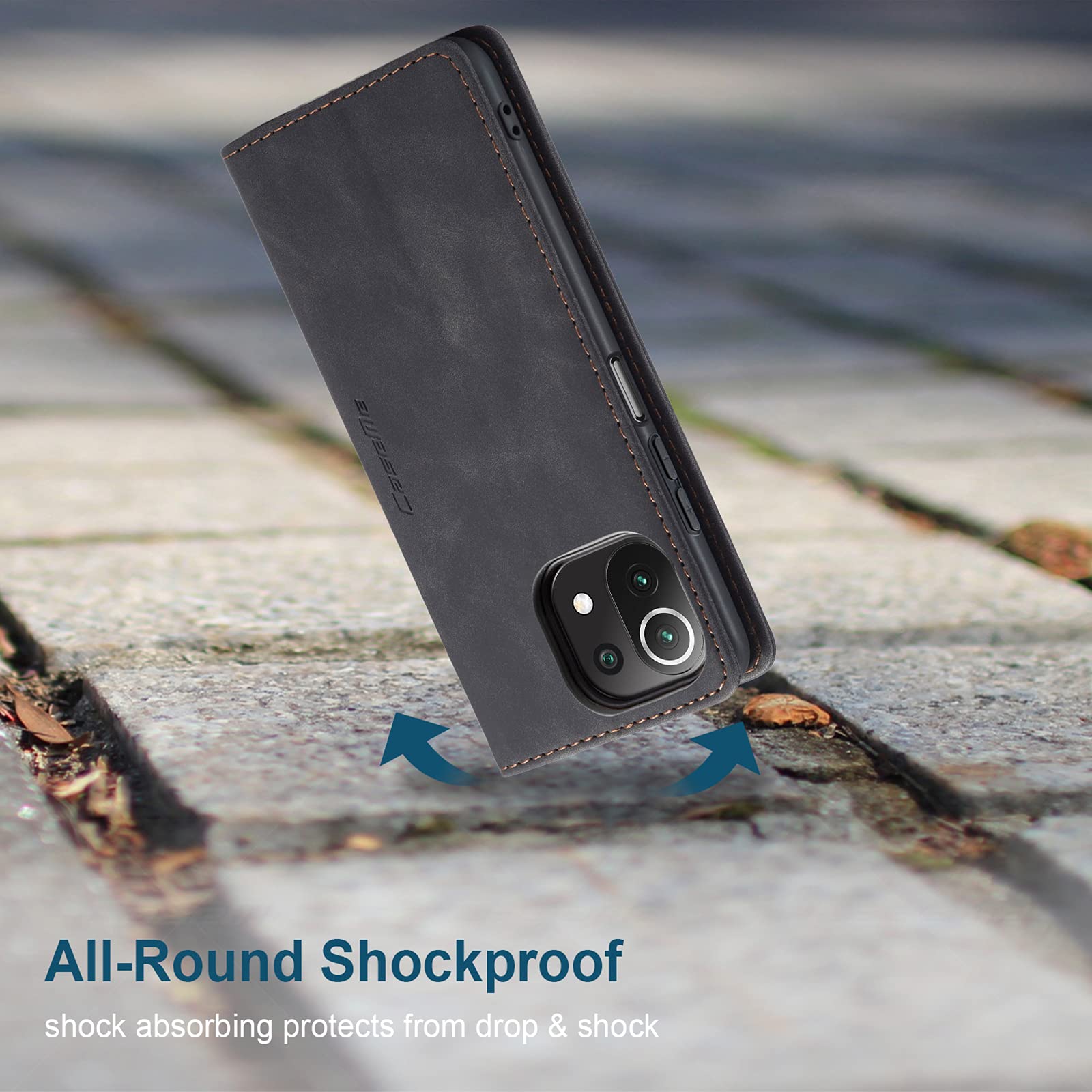 NEINEI Cover Libro Per Xiaomi Mi 11 Lite, Custodia In Pelle Con Supporto E Chiusura Magnetica, Antiurto, Nero