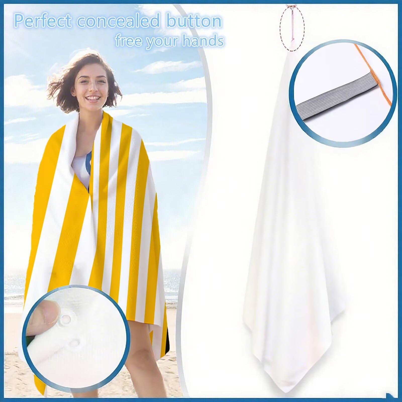 Ręcznik plażowy, żółty, z mikrofibry, kolor pomarańczowy, ręcznik plażowy XXL, 220 x 100 cm, 2 sztuki, nie zawiera piasku, super chłonny ręcznik sportowy, do pływania, na podróż, urlop, do ogrodu, na