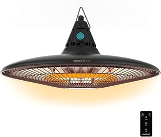 Cecotec Calefactor Eléctrico de Exterior de Techo ReadyWarm 1500 Power Ceiling. 1500 W, Tecnología Halógena, Protección IP65, Mando a Distancia, Área de Cobertura 10 m2