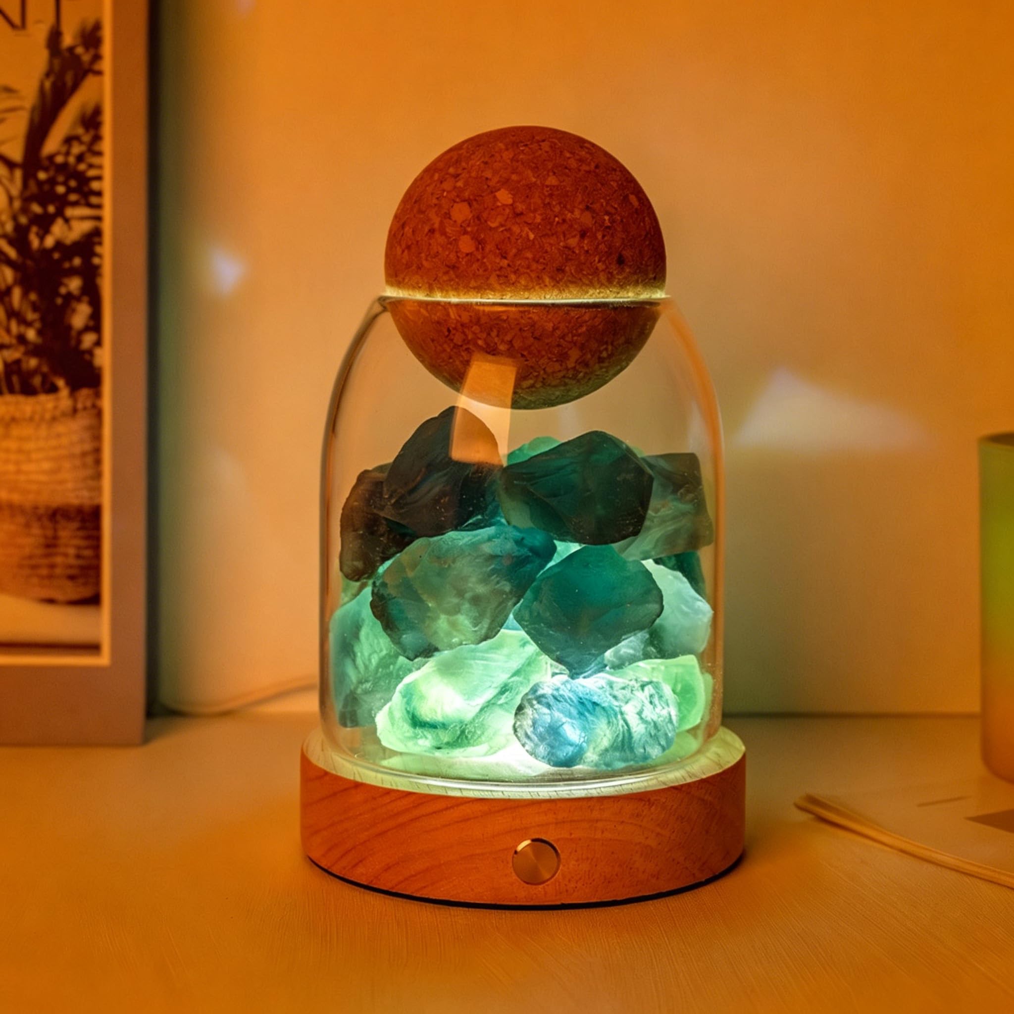 Lampka nocna z kryształu soli, naturalny dyfuzor zapachowy, port USB, 3 tryby kolorów, możliwość ściemniania, dekoracja do sypialni, biura, spa wellness i relaksu